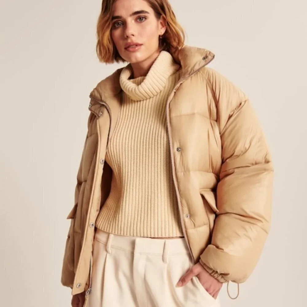 Abercrombie & Fitch Oversized‎ Utility Puffer Tan Jacket Medium - Picture 2 of 7